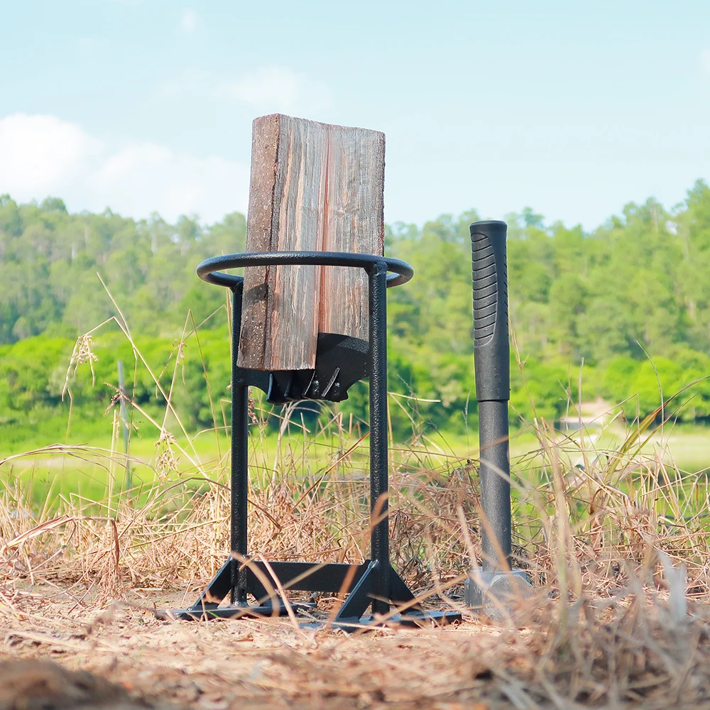Kindling Splitter Sturdy High-Carbon Steel Log Wood Splitter Portable Wood Splitter Tool with Cloth Bag and Hammer
