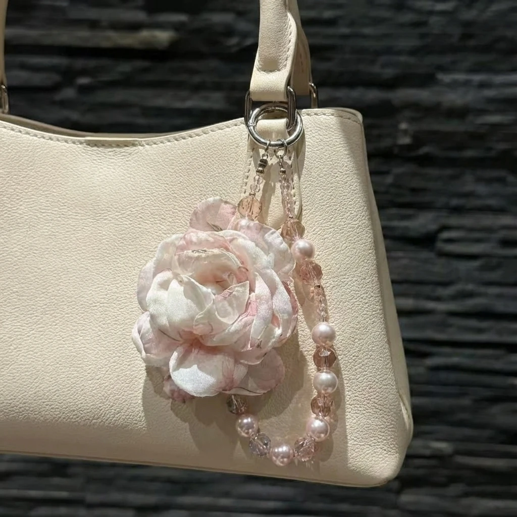 Роскошный ремешок для телефона с жемчугом и камелией, цепочка с цветком из бисера, ремешок с защитой от потери, чехол для мобильного телефона, аксессуары, брелки для женщин
