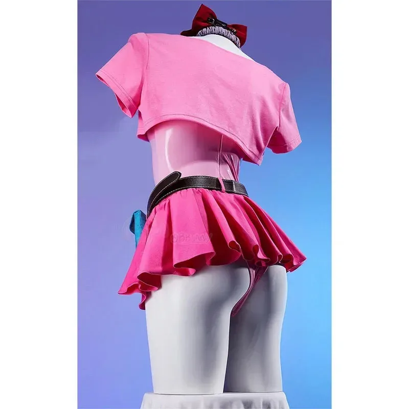 

Bulma Costume Pink Top PU leather Jumpsuit SkirtsHeadwear Purple Scarf Belt Bag Full Set for Women's Halloween Cosplay5;c,8'z,6.