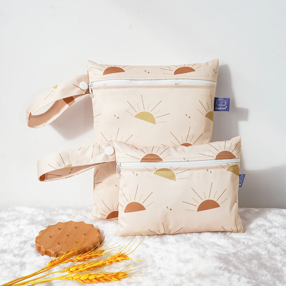 Elinfant New Arrival Rainbow&Sun Print 2pcs Set Mini Menstrual Storage Bag 18X14cm & Waterproof Diaper Bag18*25cm