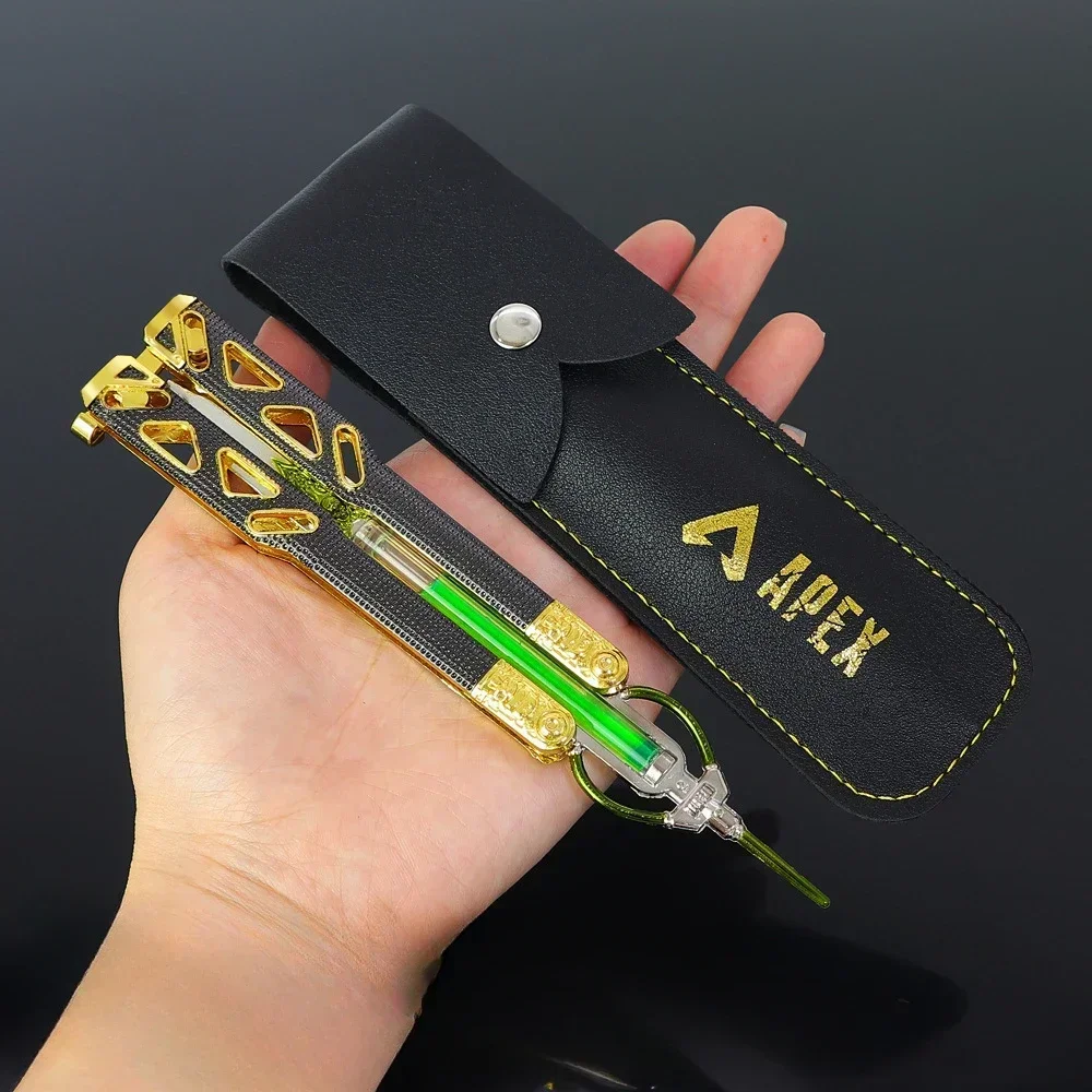 21cm Peripherals Power Model Metal Ornament Boy Heirloom Butterfly Knife with Leather Sheath Liquid Apex Game