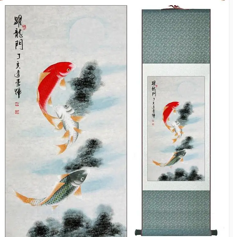 Carps jumping over the dragon gate  Super quality  traditional Chinese Art Painting Home Office Decoration Chinese painting