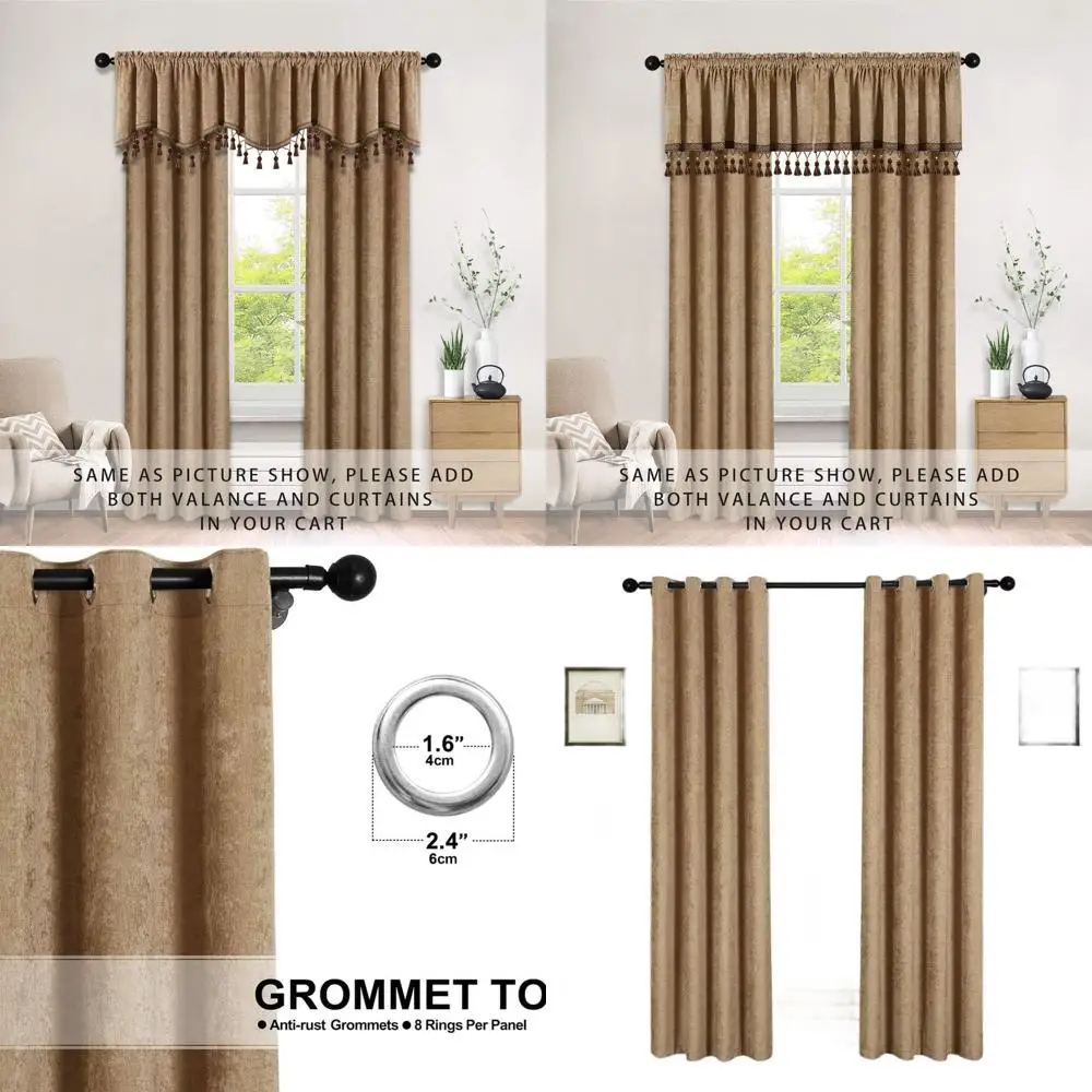 

Современные двусторонние шторы из синели, стиль люверса, 2 панели, кофе, 52x96 для гостиной и спальни