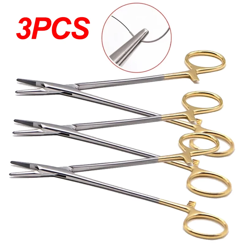 3PCS Dental  Plated Handle Needle Holder Pliers Stainless Steel Orthodontic Forceps Surgical Instrument Dentist Tool