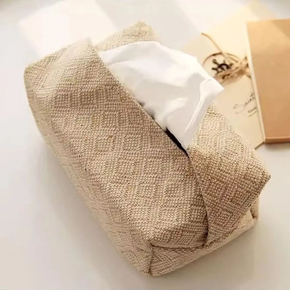 Kreative Leinen-Baumwoll-Taschentuchbox im japanischen Stil, große Kapazität, Taschentuchboxen, Behälter, Vintage-Servietten-Organizer, Teetisch – Detail 6