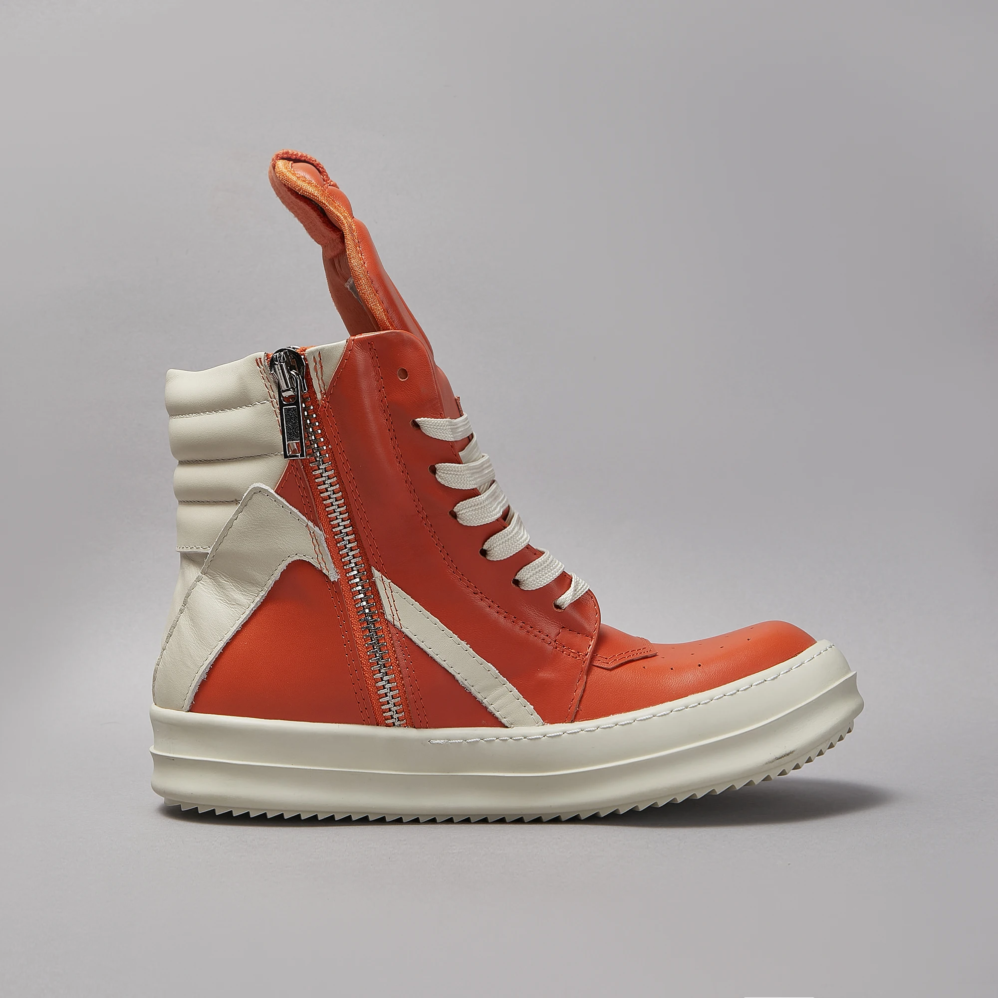 

Brand Casual Men Shoe High Top Women Sneaker Orange Geobasket Leather Zip Luxury ricks Trend Thick-sole owens Flat Ankle Boot
