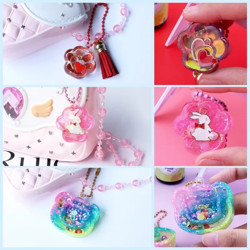 Children's DIY Drip Glue Set of Parent-child Activities Toys Cat Paw Keychain Charm Making Materials Package