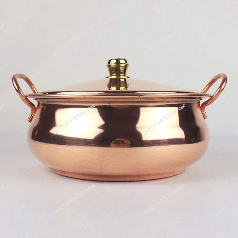 18cm/20cm/22cm/24cm Pure Copper Pot for Household Handmade Double Ear Cooking Pot with Lid Cookware