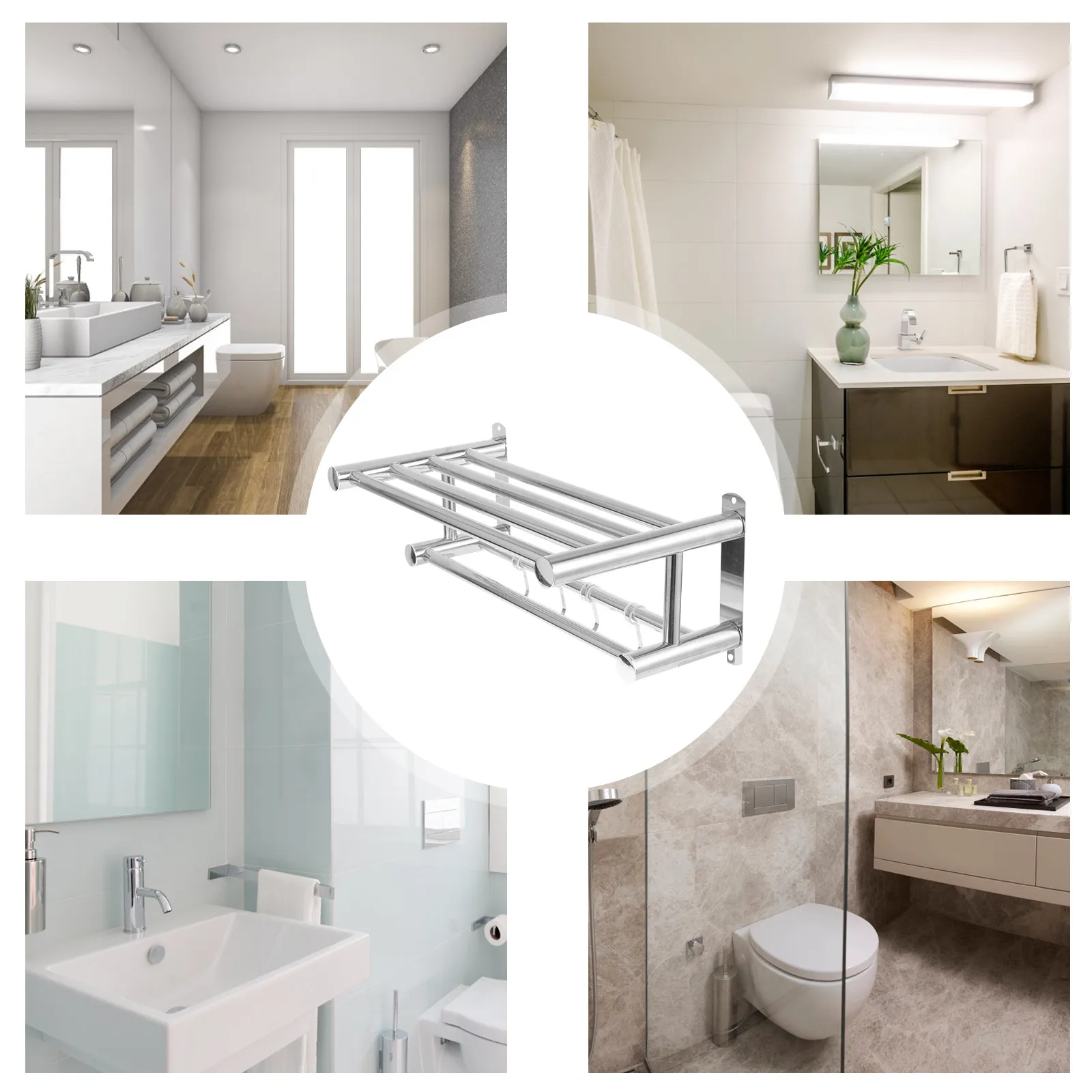 Wall Mounted Stainless Steel Bathroom Shelf Organizer Multi Use Towel Rack Shower Caddy Storage Basket for Toothbrush Toothpaste