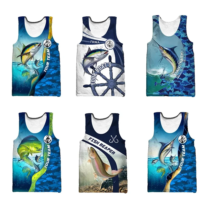 Hawaii Y2K Shark Tank Tops 3D Fishing Print Sleeveless Tank Top Summer Casual O Neck Men Gym Clothing Harajuku Campaign Vest