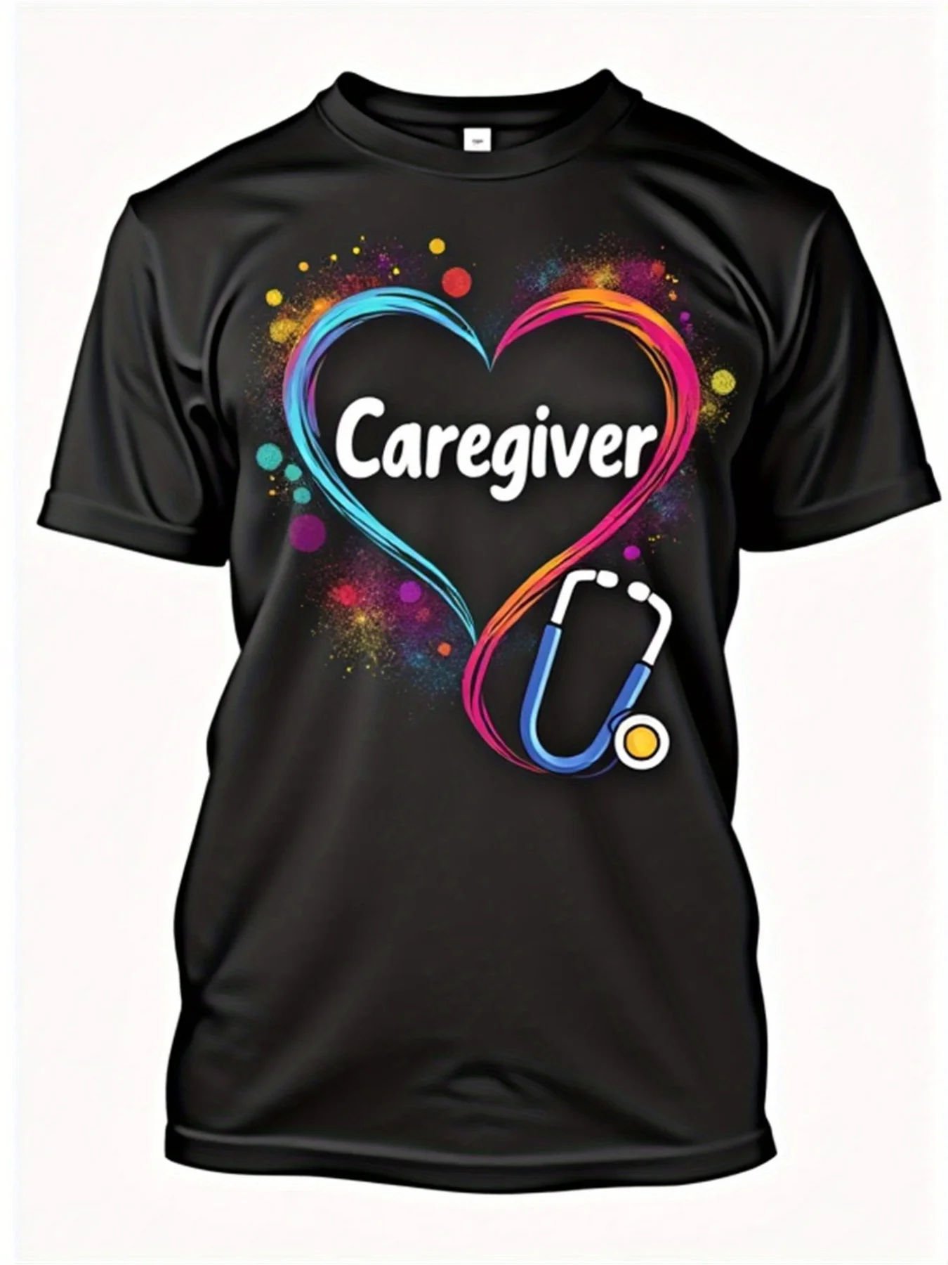Men'S Nursing Caregiver T-Shirt | Soft Breathable Scrubs With Stethoscope And Caregiver Badge Logo Design, Fit Short Sleeve Tee