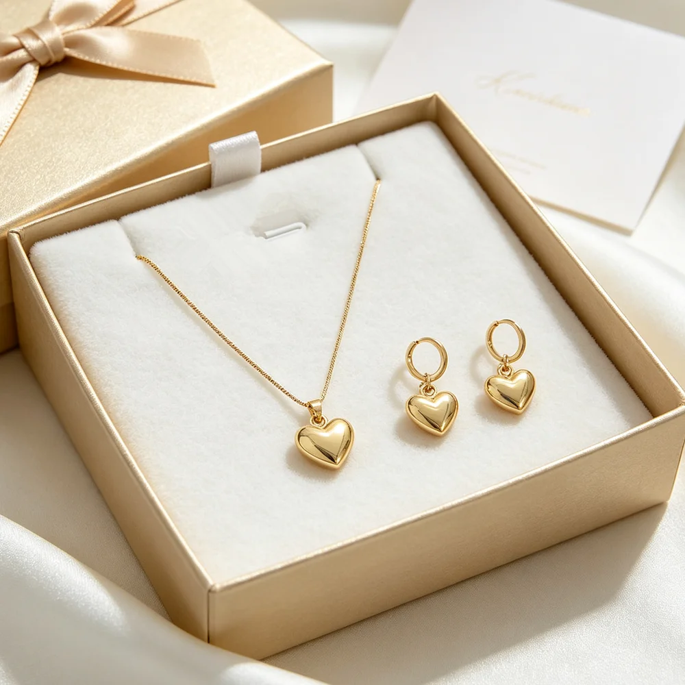 Retro Romantic Jewelry Set Silver Heart Necklace Drop Earrings Vintage Party Gift for Women Bestie Daughter