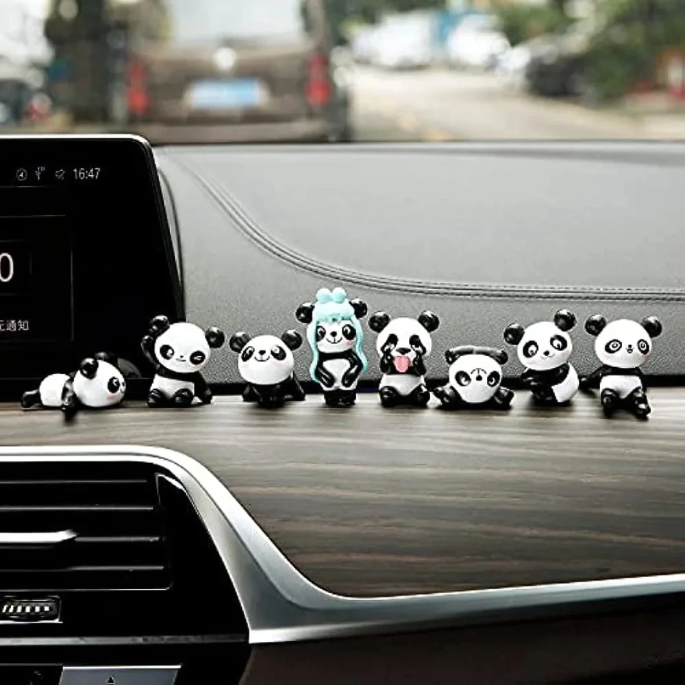 Car Interior Mini Panda Doll Decoration Ornaments Pack of 8