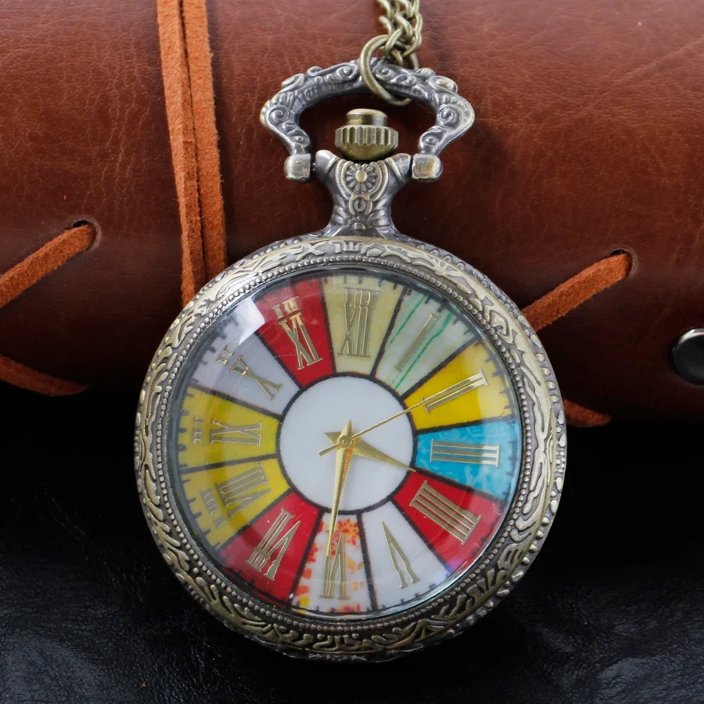 Unique Colorful Fan Shaped Scales Quartz Pocket Watch Vintage Unisex Necklace Timing Pendant Men's and Women's Pocket Watch