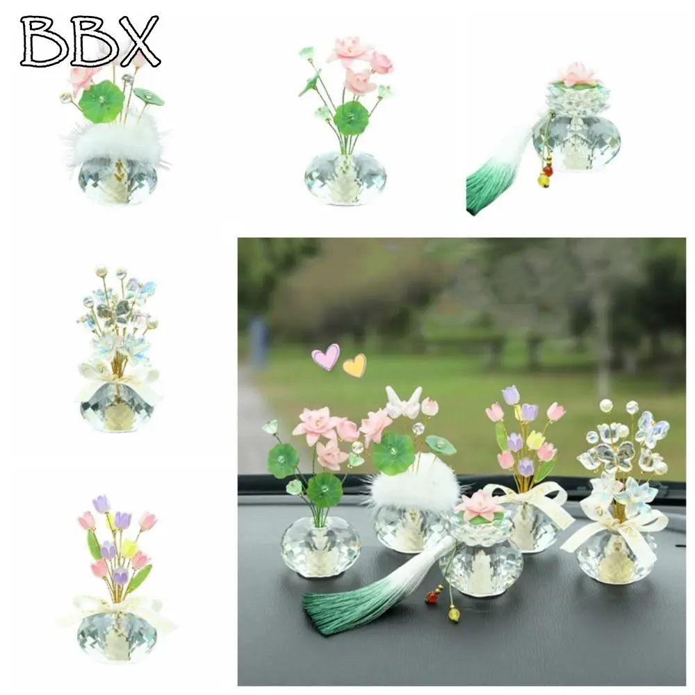 

Creative Mini Crystal Glass Flowers Lotus Shaped Colorful Crystal Flower Decoration Crystal Base Realistic