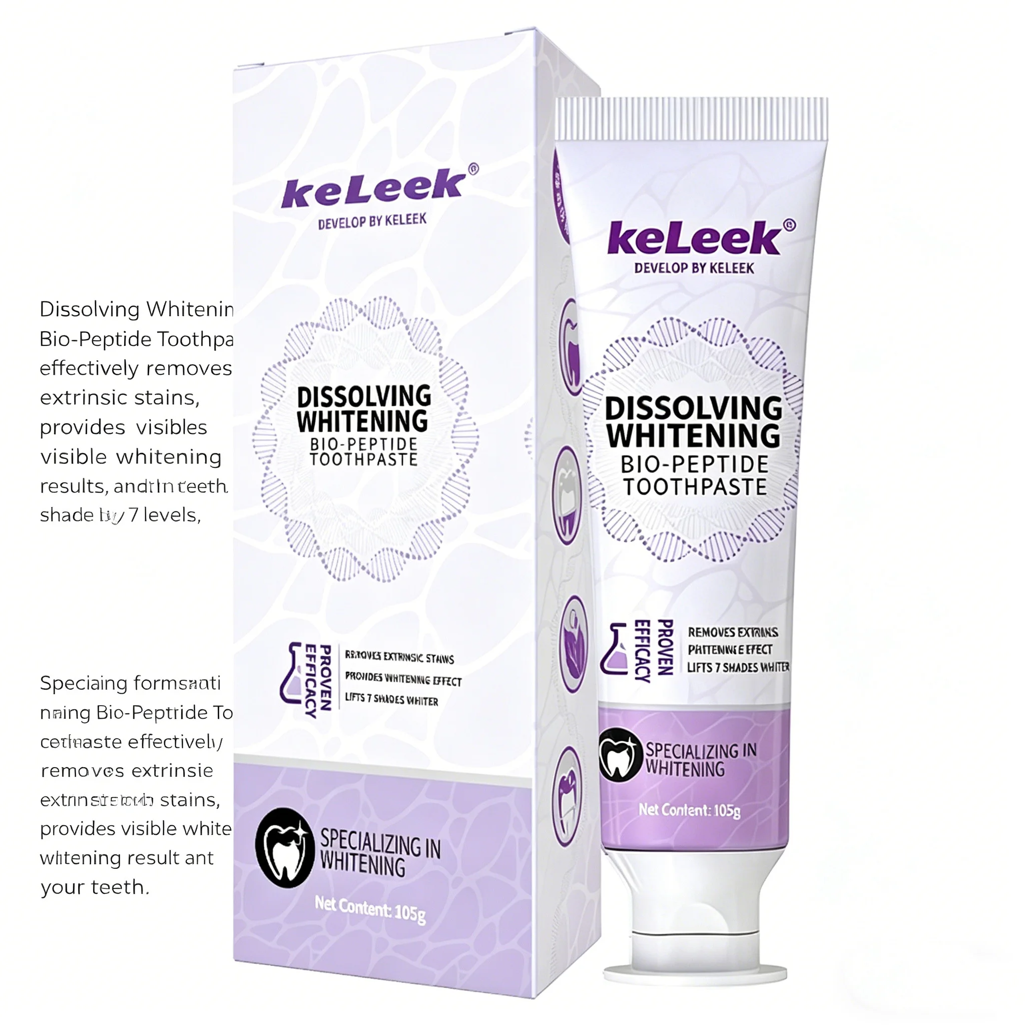 KeLeek Bio-Peptide Dissolving Whitening Toothpaste 105g Deep Stain Removal Brightening Teeth Daily Oral Care