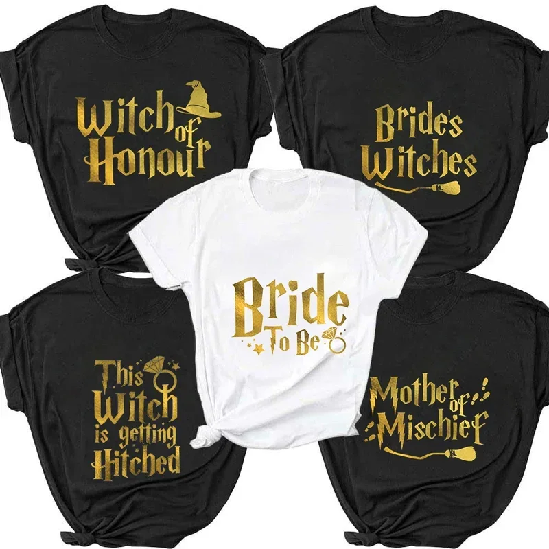 Casual Short Sleeve Tops for Women T Shirt Lady Fashion Summer Funny Witch Themed Hen Party Women Tshirts Team Bride Tee T-Shirt