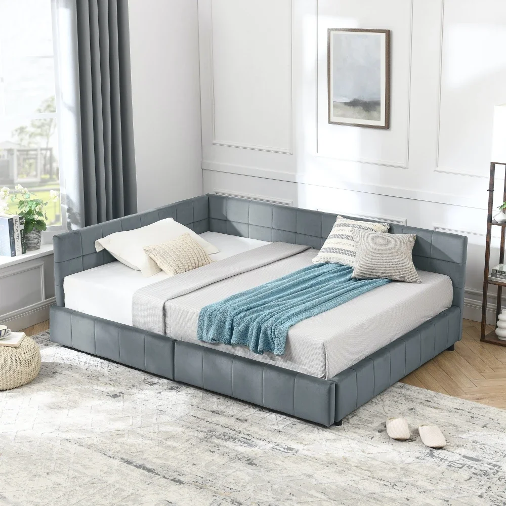 

Modern Full-Size Storage Upholstered Tufted Bed Frame Sofa Bed Frame with Comfortable Backrest and Armrests