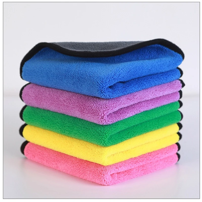5Pcs Coral Fleece Dual Sided Cleaning Cloth Thick Absorbent Car Wash Towel AB Surface Dish Washing Rag Lint Free Reusable