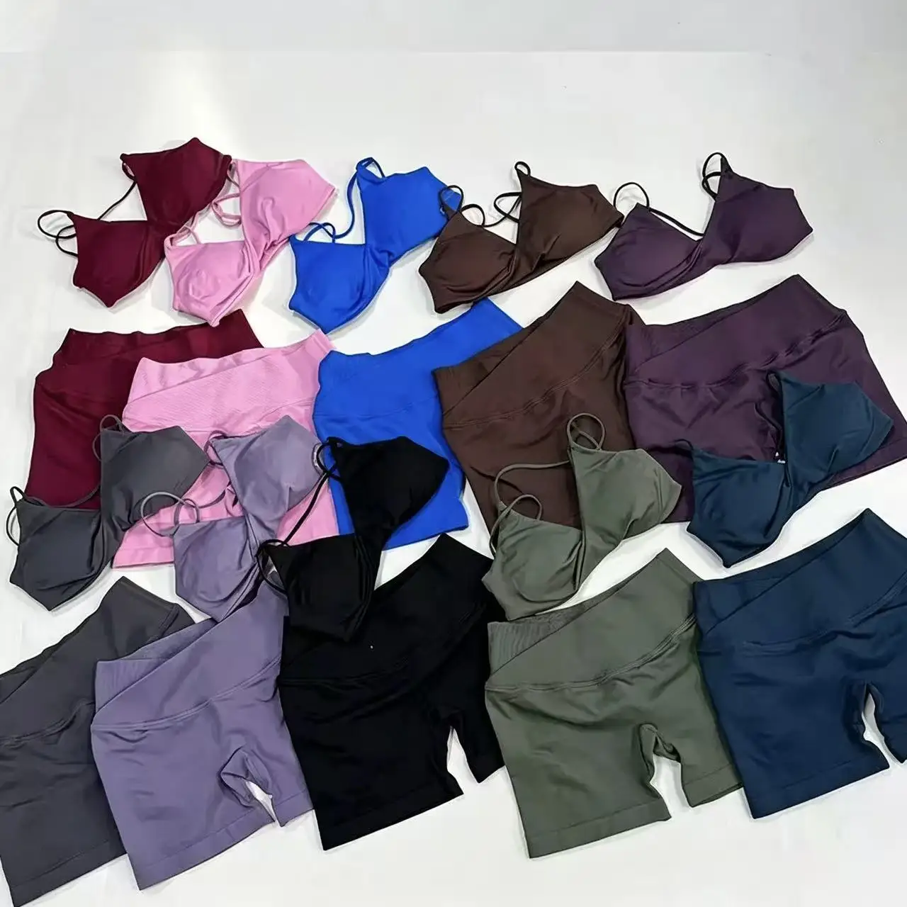Yoga Vision Twist Front Sports Bra Leggings Gym Set Women's Seamless High Elastic Gym Bra Vest Buttock Lift Shorts Sports Set