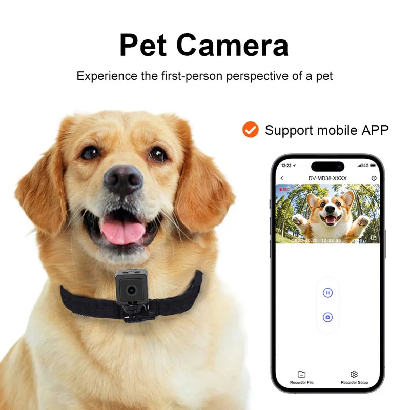 كاميرا MD38 للحيوانات الأليفة كاميرا الجسم المغناطيسي 1080P HD 120 °   زاوية واسعة 210 دقيقة تسجيل 700 مللي أمبير فيديو حلقة للكلاب والقطط أول شخص عرض جديد