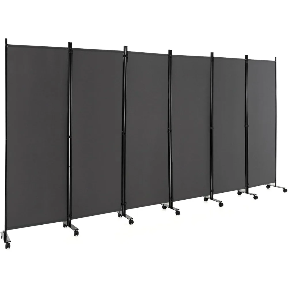 

6 Panel Room Divider, 132''W x 68''H Large Folding Privacy Screen, Rolling Partition Room Dividers for Home Office Studio