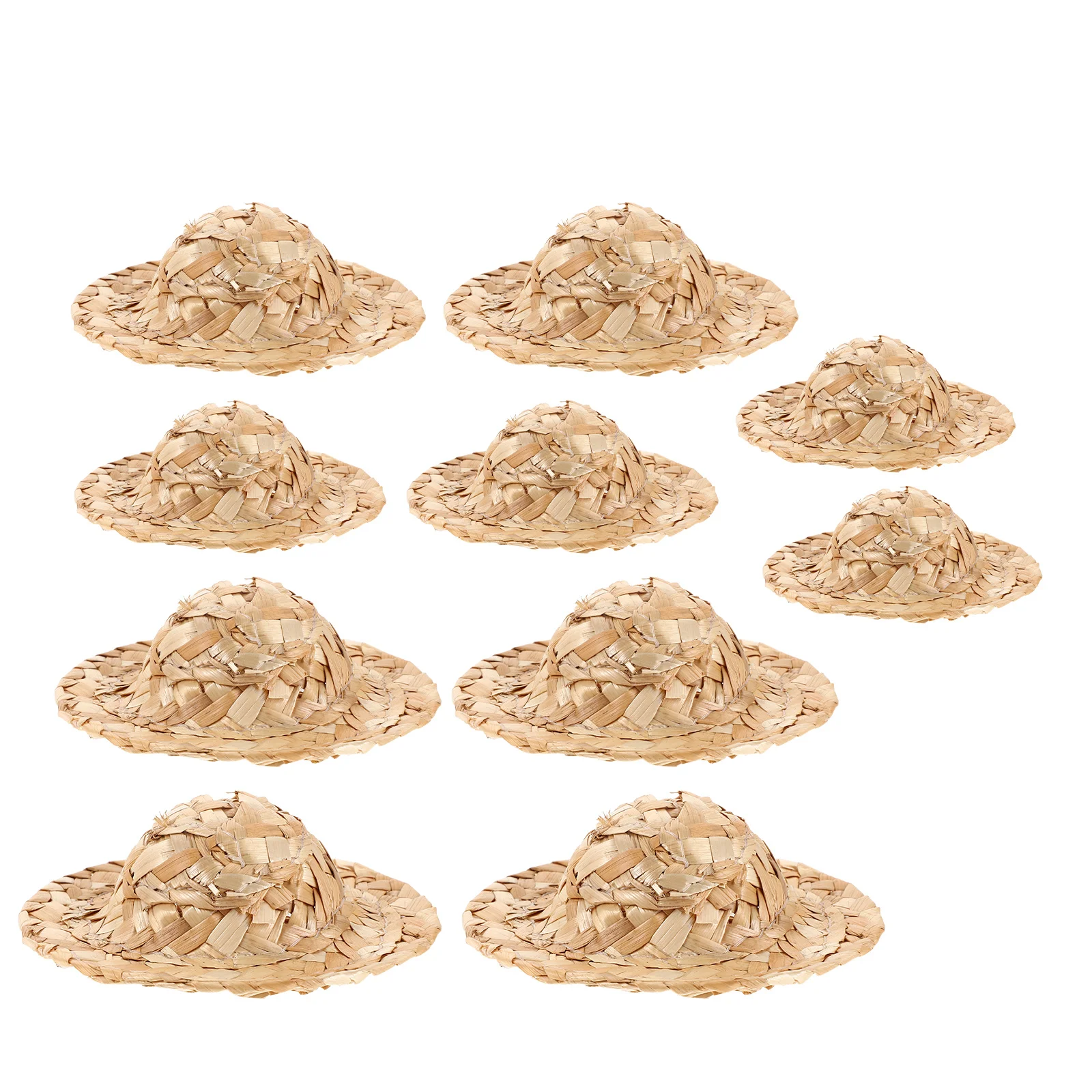 Chapeaux de paille miniatures, 10 pièces, petites casquettes tissées pour bricolage, artisanat, ornements, Mini chapeaux tricotés à la main, chapeau haut-de-forme Miniature