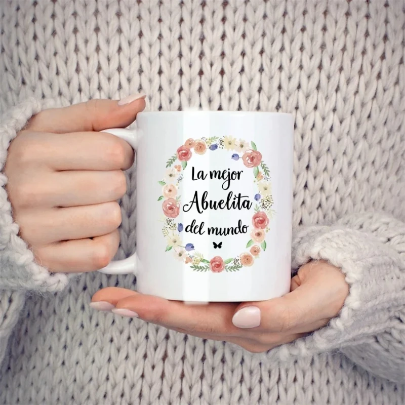 أفضل كوب للجدة في العالم، هدية عيد ميلاد للجدة الإسبانية، كوب شاي سيراميك، قهوة، أبيض، #1