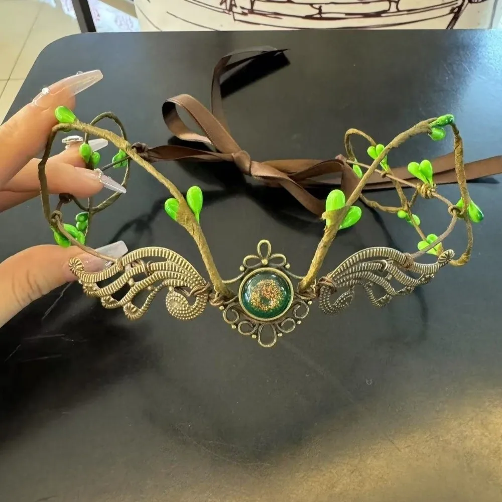 Flower Vine Elven Crown Fantasy Diadem Elf Tiara Artificial Floral Wreath Simulate Tree Leaves Fairy Headpiece Forest Wedding