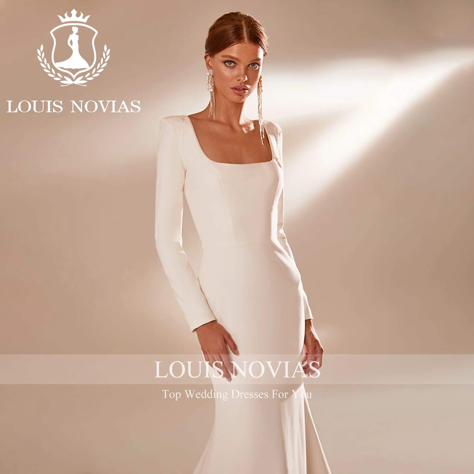 LOUIS NOVIAS sirena vestido De Novia De manga larga sin espalda moderno cuello cuadrado sin espalda elegante vestido De Novia De satén Vestidos De Novia