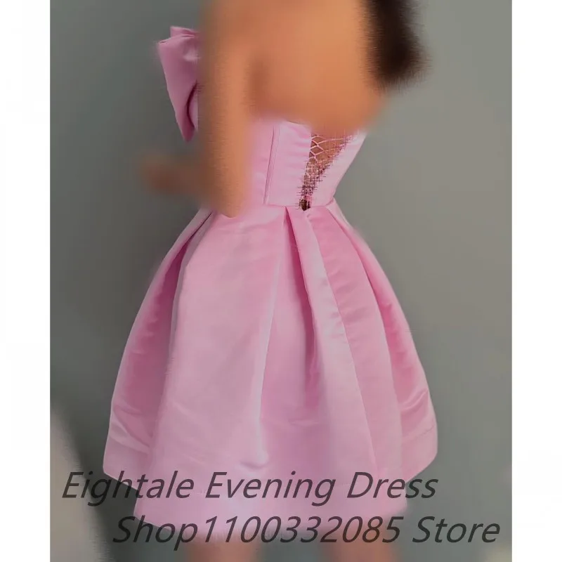 Eightale Pink Mini Prom Dress Satin Corset Strapless Bow Homecomming Dress Abiye Formal Party Gown Vestidos de gala image 3