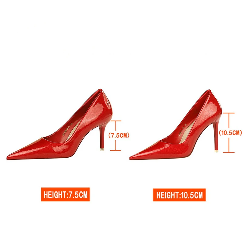 BIGTREE Shoes Crystal Patent Leather Women Pumps Pointed High Heels Women Shoes Stilettos Kitten Heels Female Shoes Plus Size 43