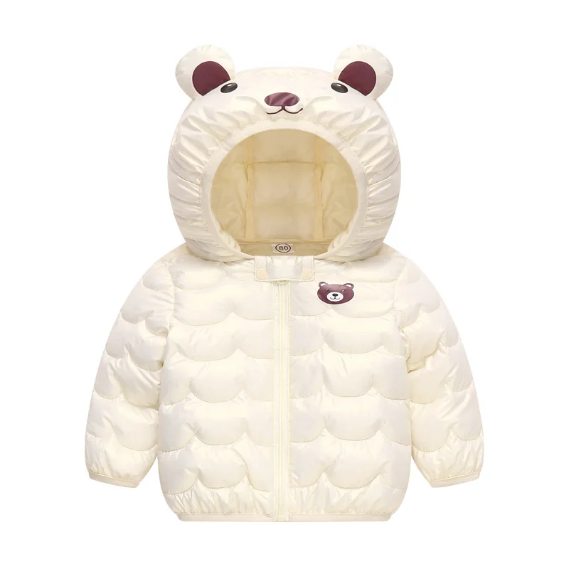 Bear Baby Girls Jacket Winter Solid Color Cartoon Pattrn Thick Warm Hooded Zipper Coat For 1-5 Years Autumn Boys Cotton Outwear