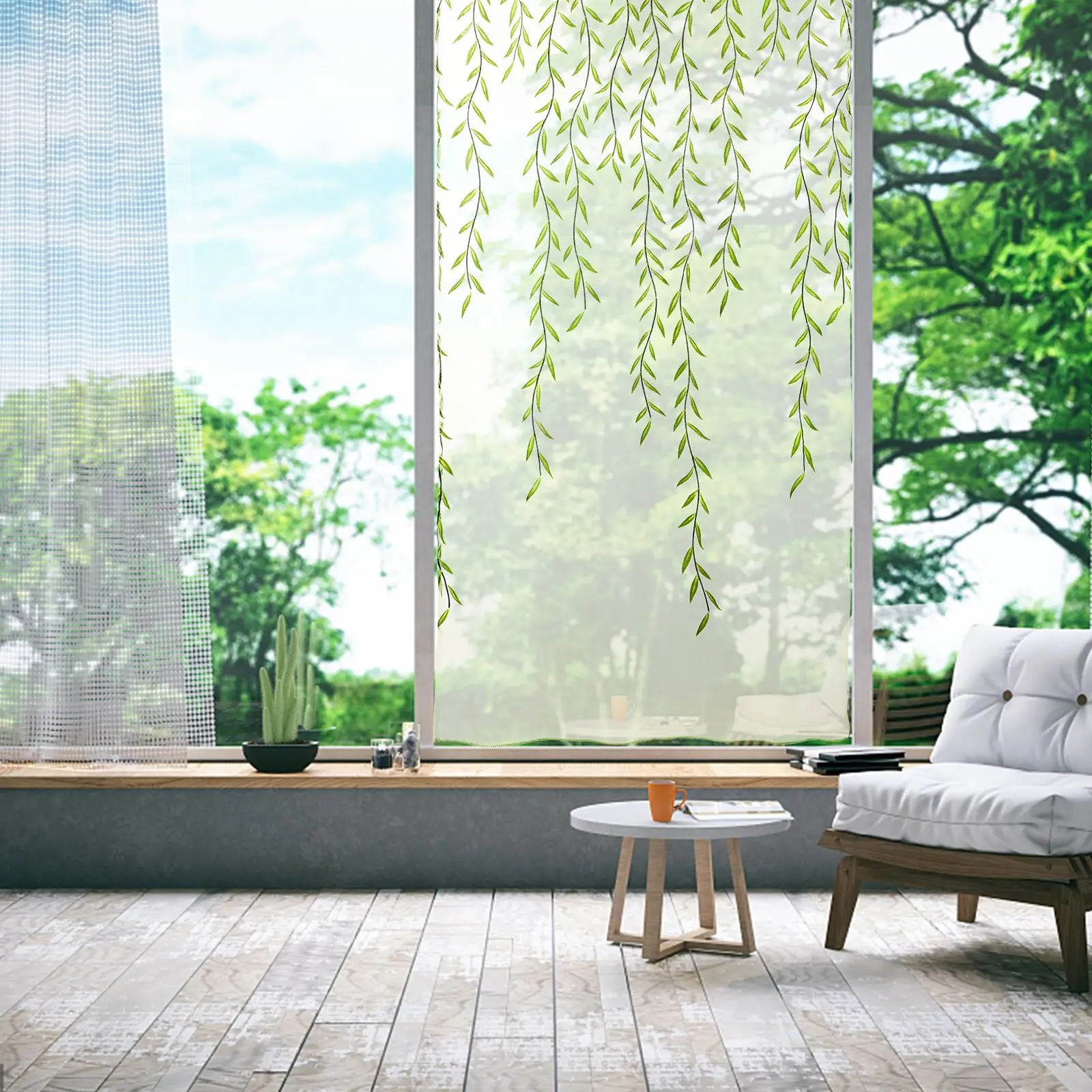 Transparent Tulle Window Sheer Window Screen Pocket Voile Curtain Willow Leaf Pattern multiuse home Bedroom Living Room Decorate