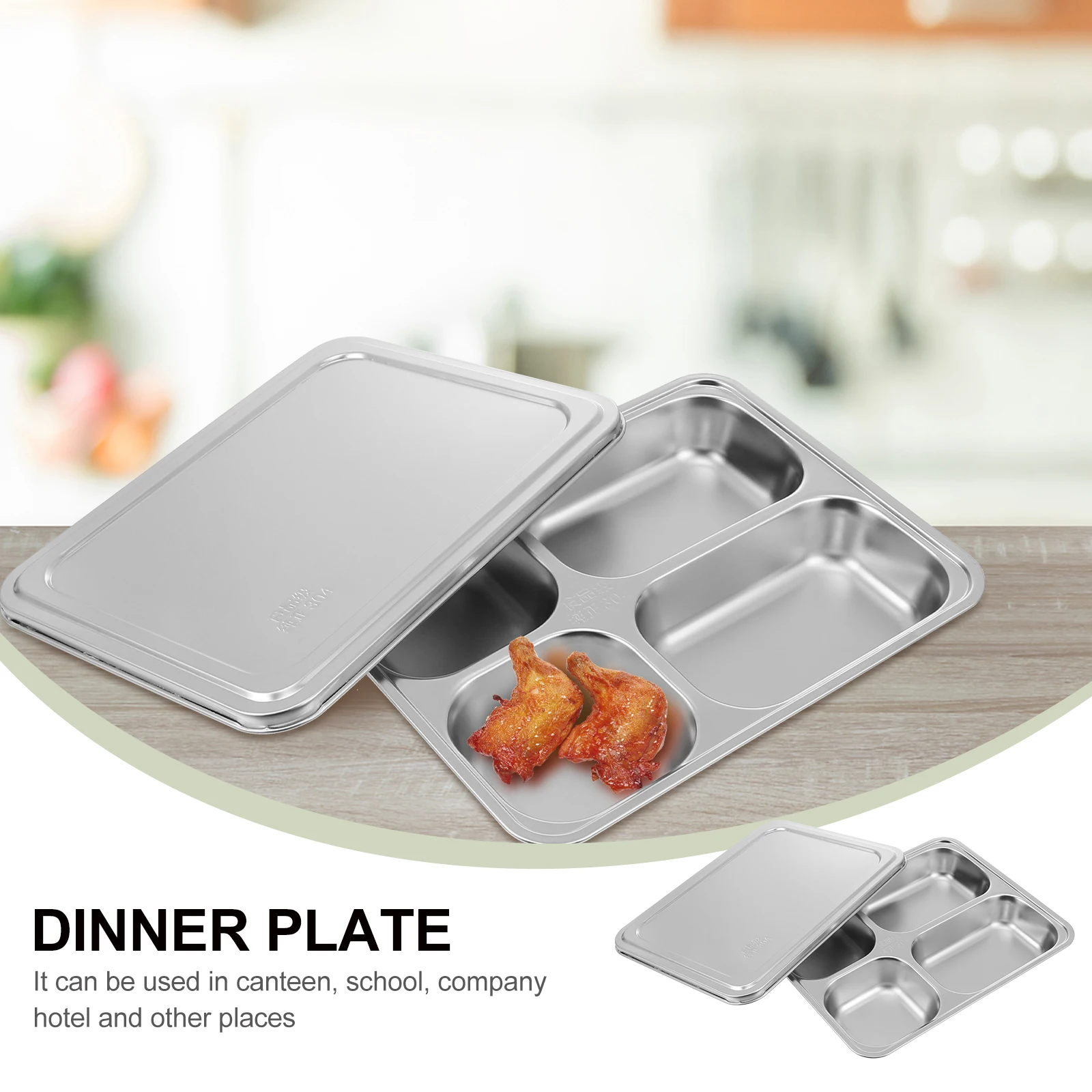 

304 Stainless Steel Dining Plate Sections Food Compartment Tray Health-conscious Divided Serving School Heat-resistant