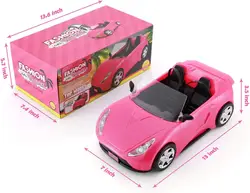 Auto convertibile per bambole, veicolo per bambole convertibile fucsia scintillante con due cinture di sicurezza funzionanti per barbie