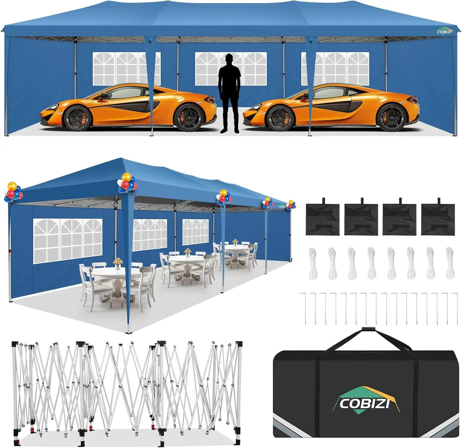 

COBIZI 10x30 Pop Up Canopy Tent with Removable Sidewalls, Waterproof Portable Easy Up Canopy with Carry Bag, Instant Outdoor