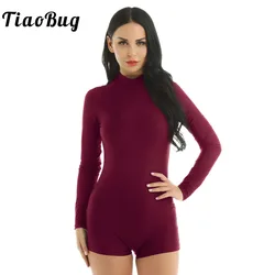 Women Ballet Leotard Gymnastic Shorts Unitard Bodysuits Mock Neck Long Sleeve Stretchy Dance Practice GYM Yoga Suits