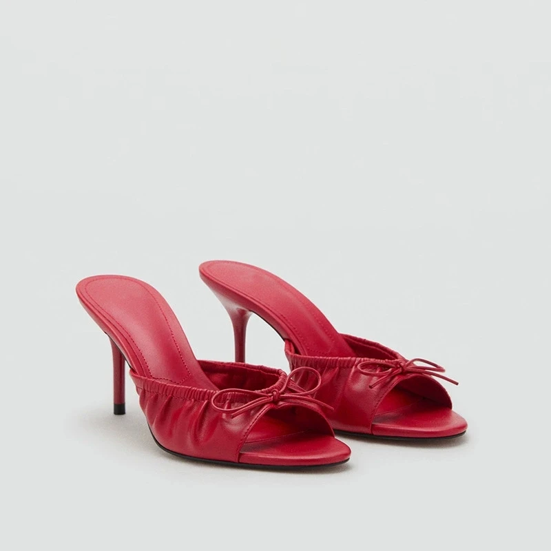 

Новые женские туфли-мюли на высоком каблуке с бантом, модные элегантные босоножки на каблуке 2026, сексуальные летние шлепанцы для вечеринок, женская обувь