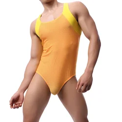 Sexy Mens Undershirts Mesh Body Shaper Fitness Bodysuits Wrestling Singlet Jumpsuits One-Piece Leotard Sexy Underwear Swimwear