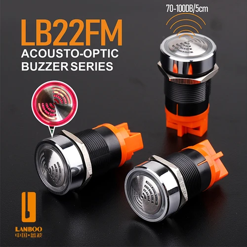 Imagen 2 del producto LANBOO LB22FM Indicador de Alarma LED Intermitente / Luz de Señalización — Zumbador Metálico Intermitente (DC12V, DC24V, AC220V) — 22mm — Intermitente S