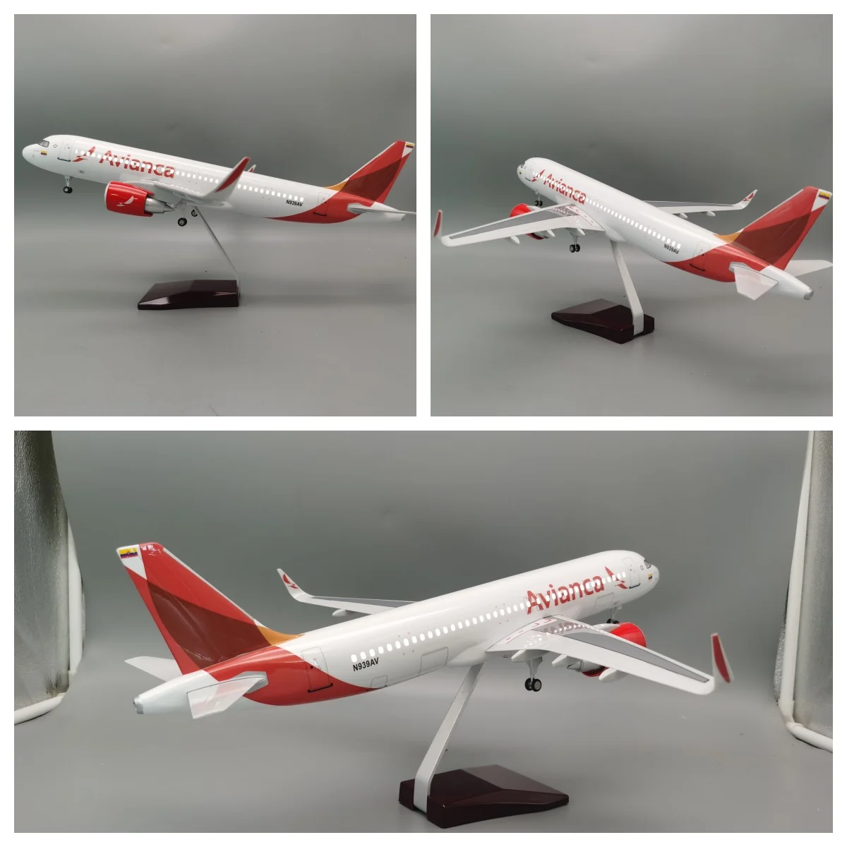 

Scale Airplane Diecast Columbia Avianca A320 Airways 47cm Resin Aircraft Model With Lights Landing Gear Children toys Displays