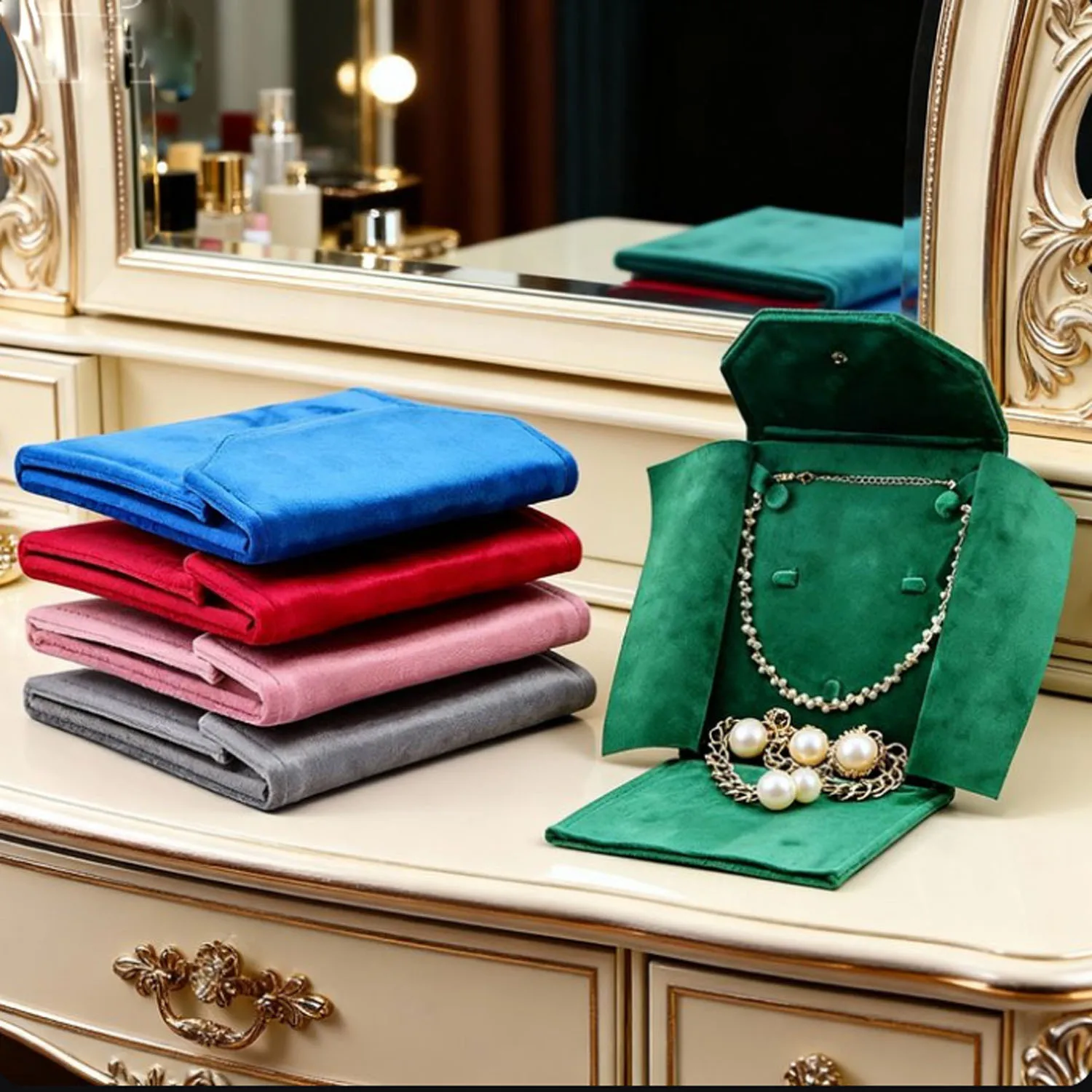 

Многоцветная бархатная сумка для хранения ювелирных изделий, портативное жемчужное ожерелье, рулон, набор бриллиантов, коллекция, экспонентная сумка