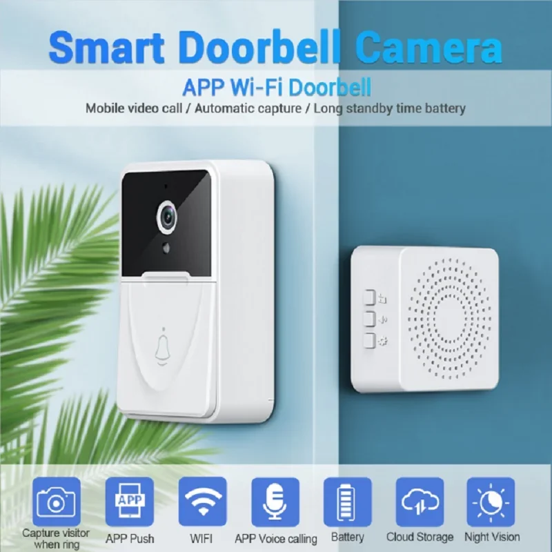 Bel Pintu Video Pintar, WIFI, Rumah Pintar Telepon Nirkabel, Kamera Bel Pintu, Interkom Video Keamanan, Penglihatan Malam IR HD untuk Apartemen