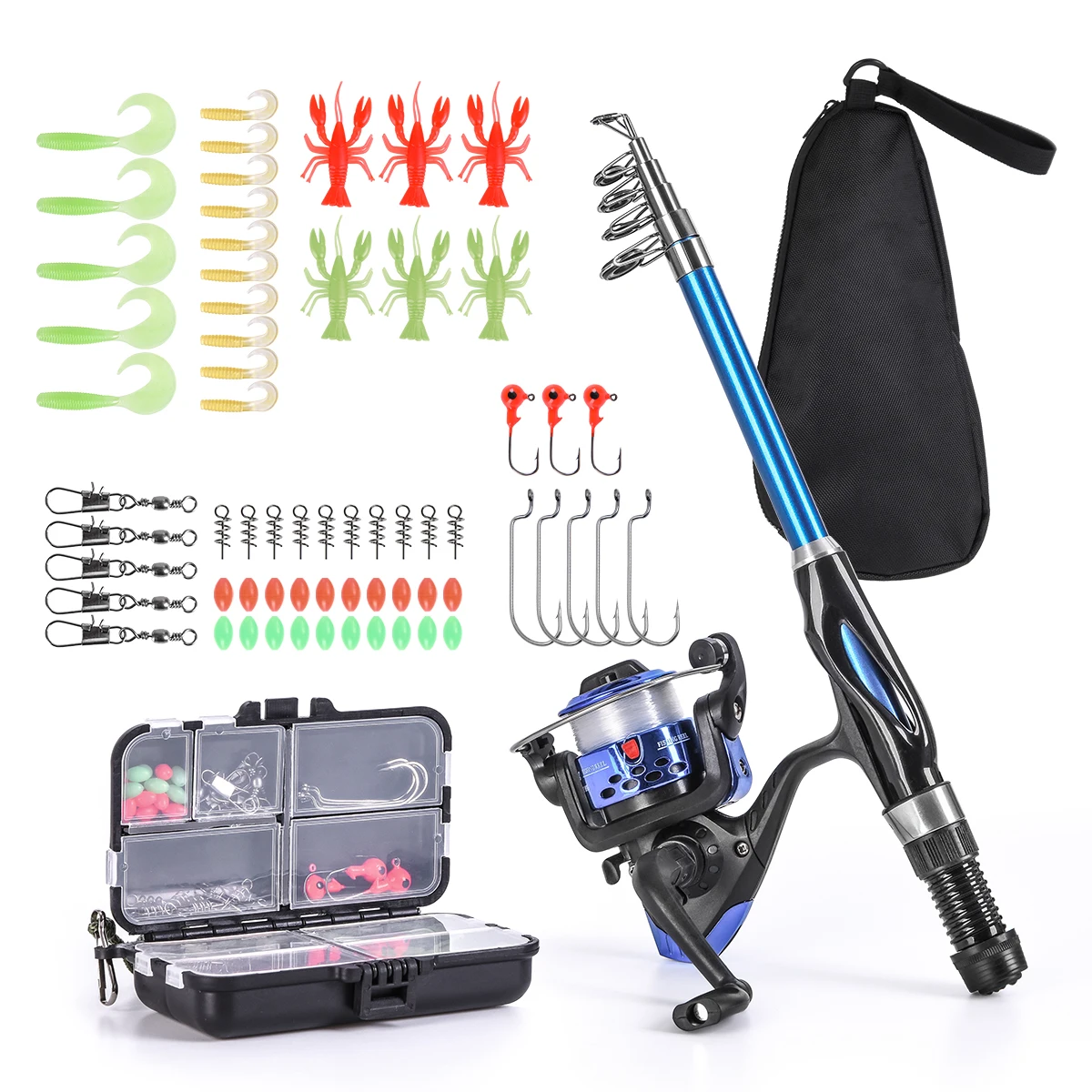 Leo Kids Fishing Rod Set Telescopic Rod and Reel Combos with Full Kits Lure Case and Carry Bag for Youth Fishing and Beginner