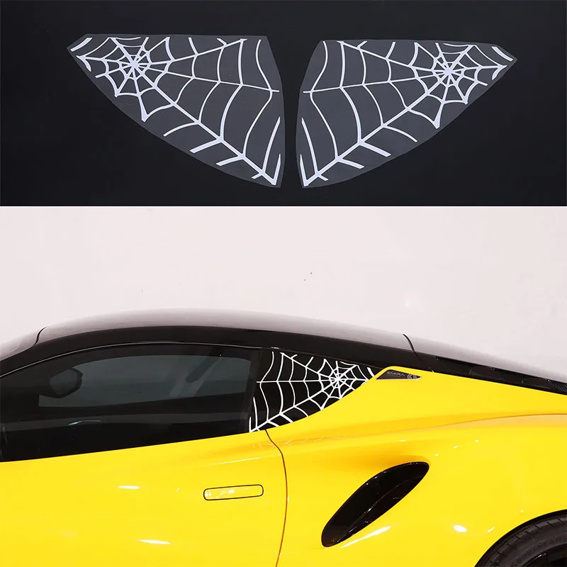 

For Lotus EMIRA 2021-2023 Car Rear Triangular Glass Window Decoration Sticker PVC Spider Web Style Car Exterior Accessories
