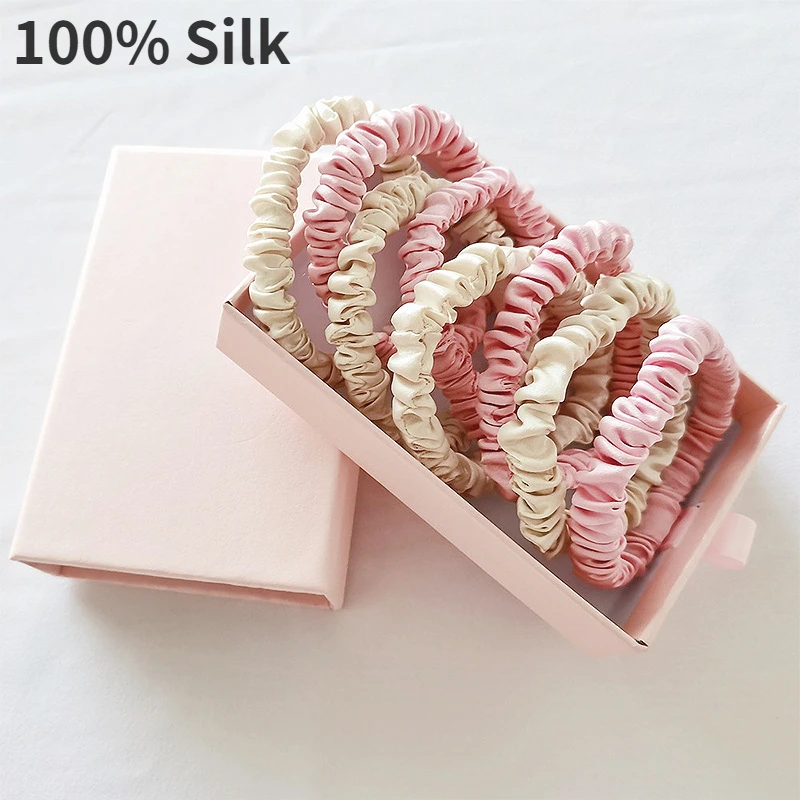 19Momme Real Silk Elastic Hair Bands For Women Pure Silk Hair Scrunchies Korean Girls Hairband Hair Ties Hair Accessories Mujer