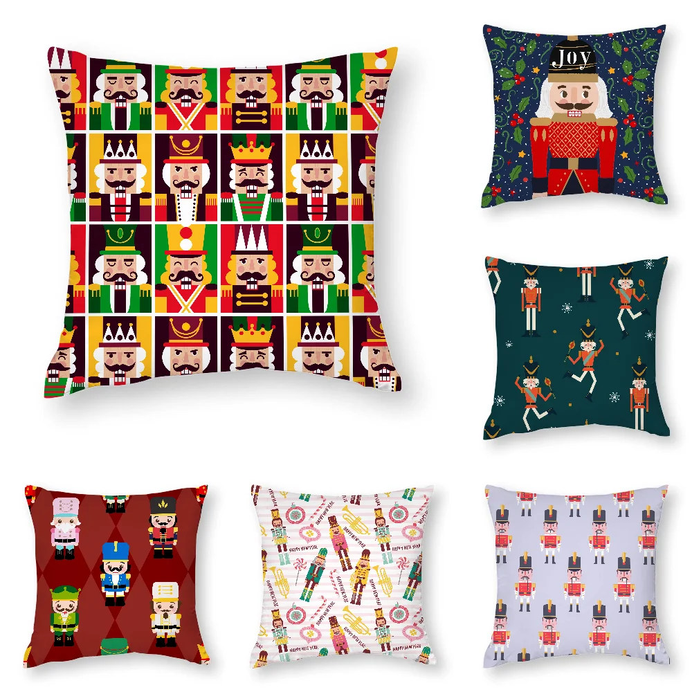 

Nutcracker Soldier Toy Pillow Case 3D Print Polyester Fiber 40*40 cm Home Sofa Throw Pillow Cover Decoration Festival Gift