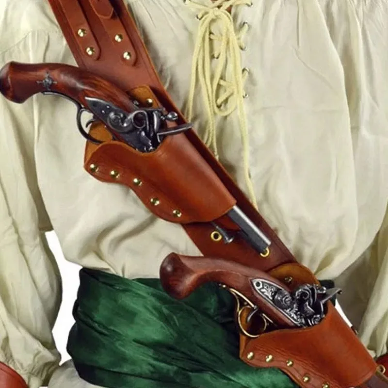 Steampunk Pirate Flintlock Pistol Holster Leather Shoulder Belt 3 Gun Bag Renaissance Captain Cosplay Costume Accessory Baldric