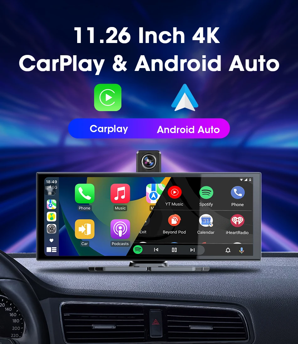 11,26 Zoll Dash Cam Auto DVR 4K Kamera Wireless Carplay Android Auto Touchscreen Dual Len Video Recorder Dashboard BT FM AUX GPS – Detail 4